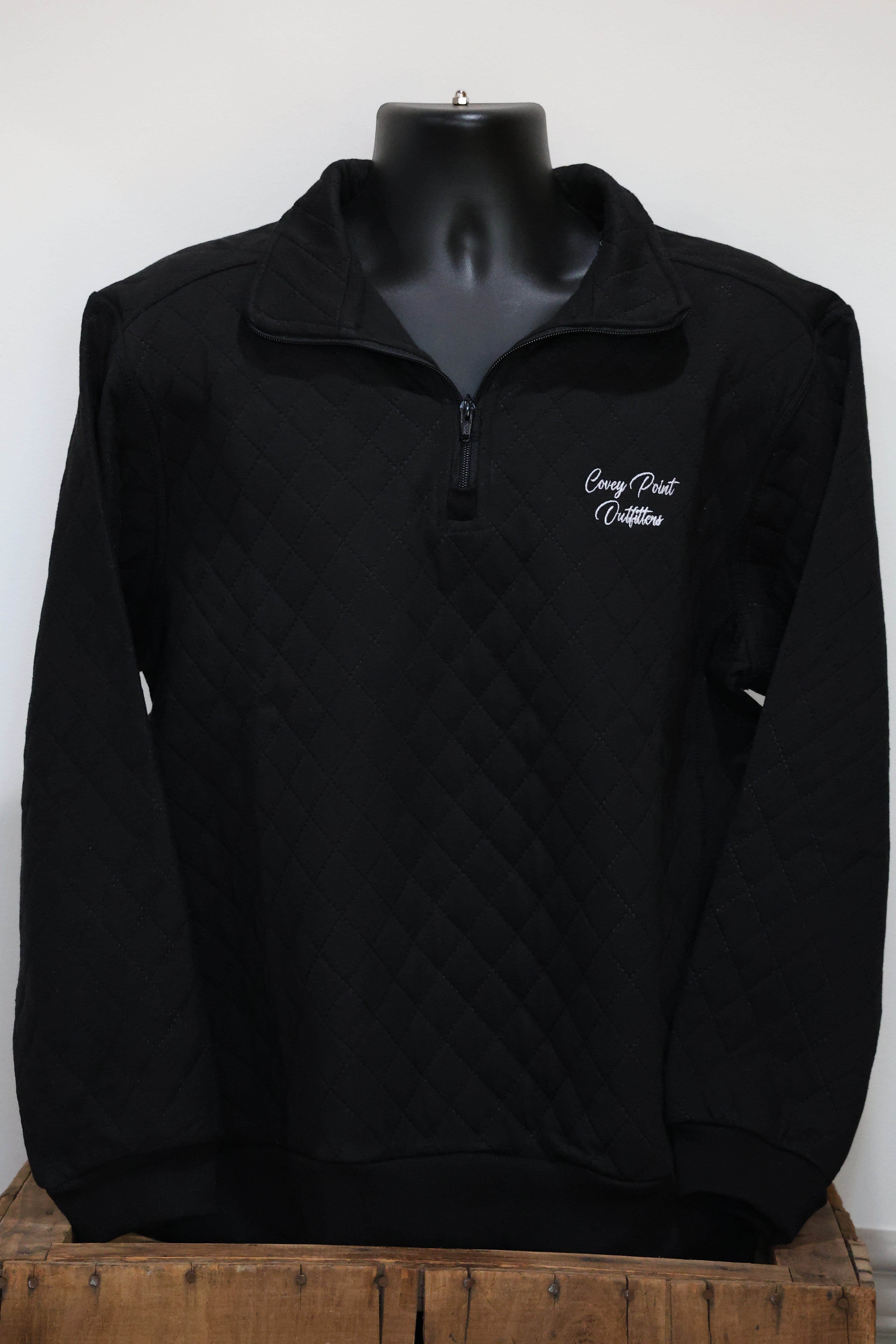Black Quilted Quarter Zip Pullover