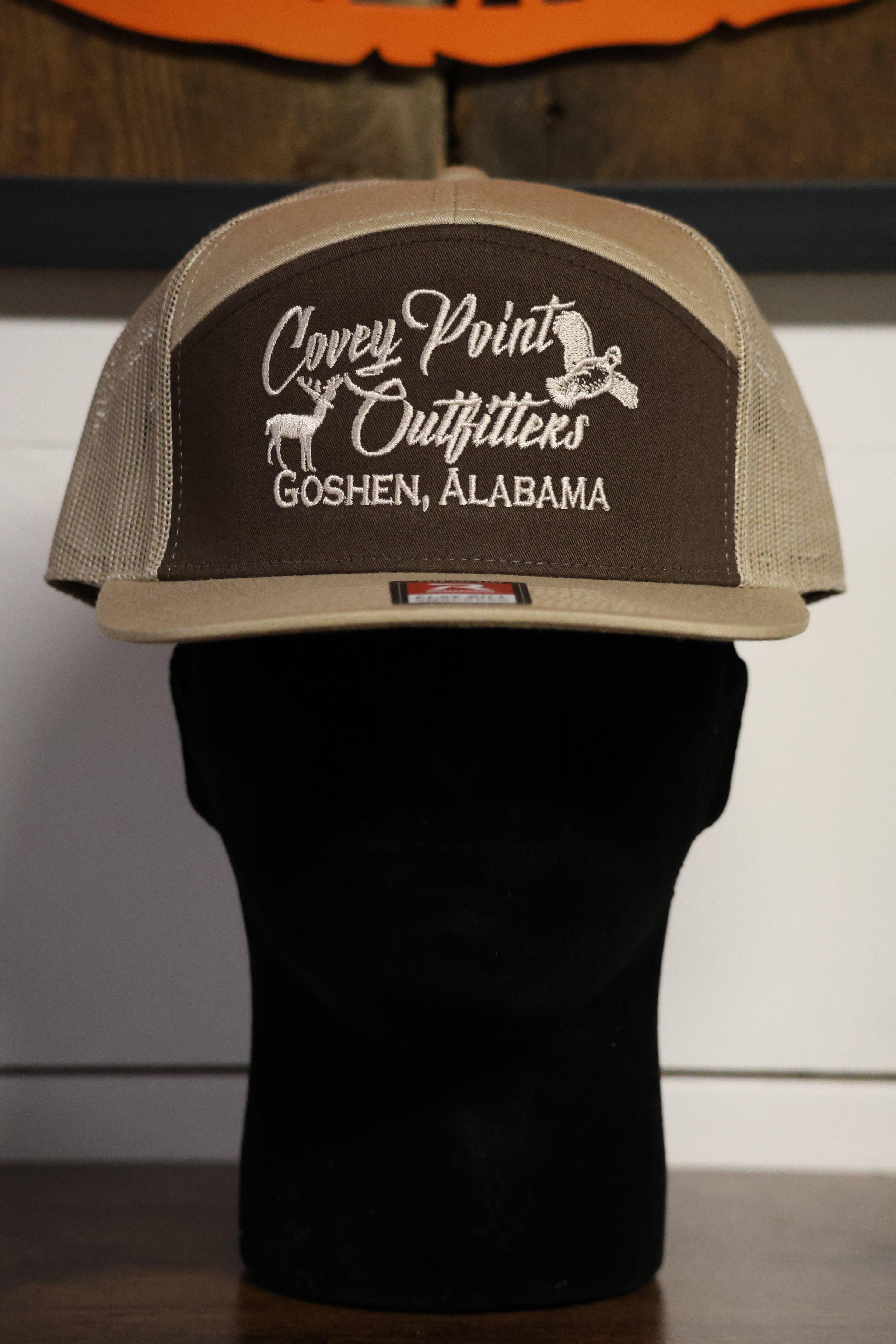 Khaki/Brown Covey Point Embroidered Richardson 7 Panel Hat