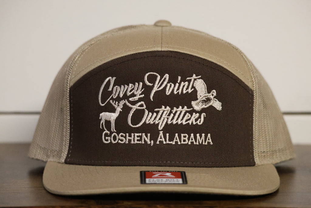 Khaki/Brown Covey Point Embroidered Richardson 7 Panel Hat
