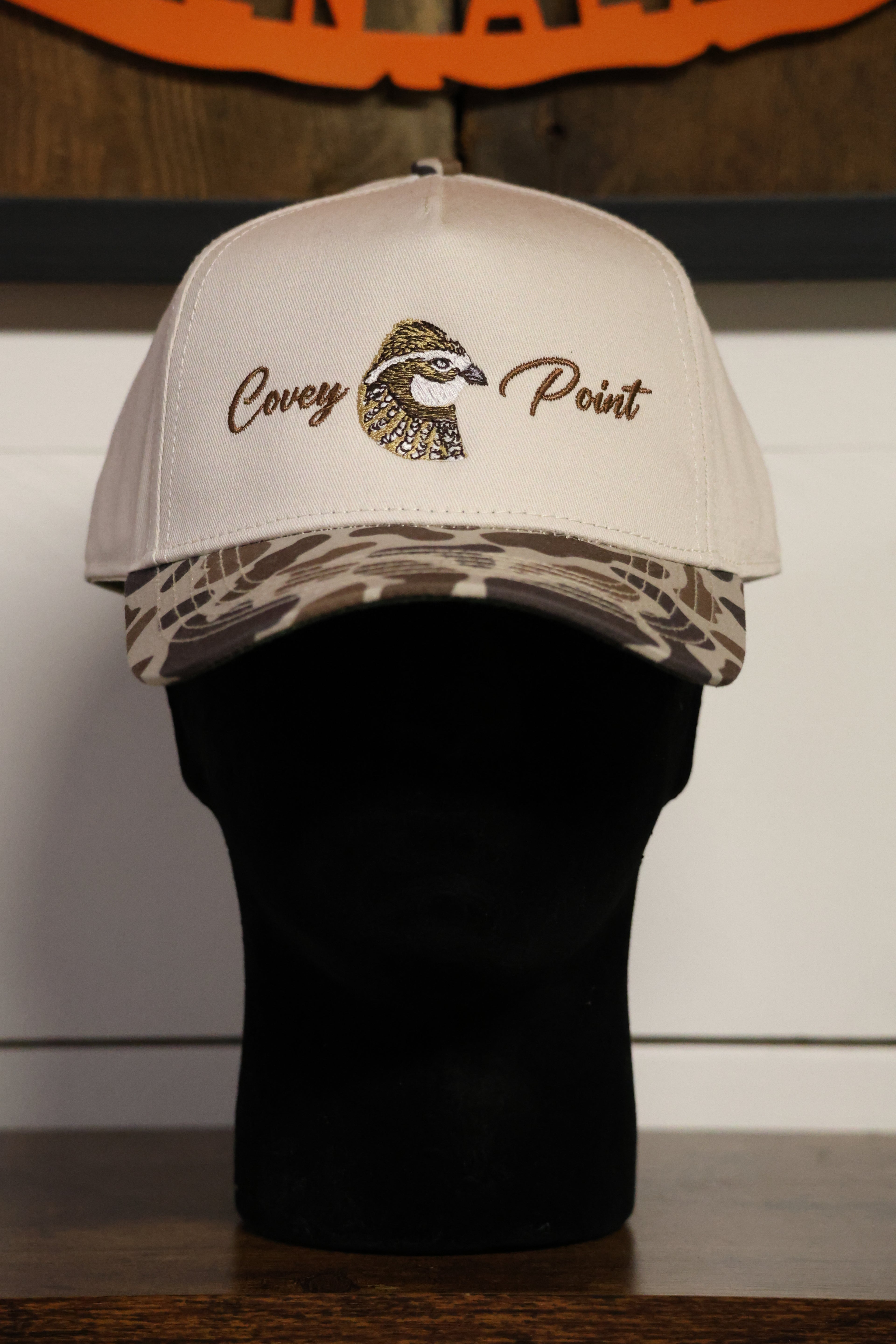 Khaki w/ Camo Bill Quail Logo Hat